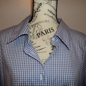 Foxcroft Women's Plus 24W Blouse Top Long Sleeve Check Blue White Collar Buttons